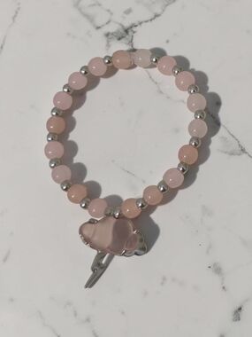 Pink Beaded Cloud Charm Stretch Bracelet - Women Jewelry